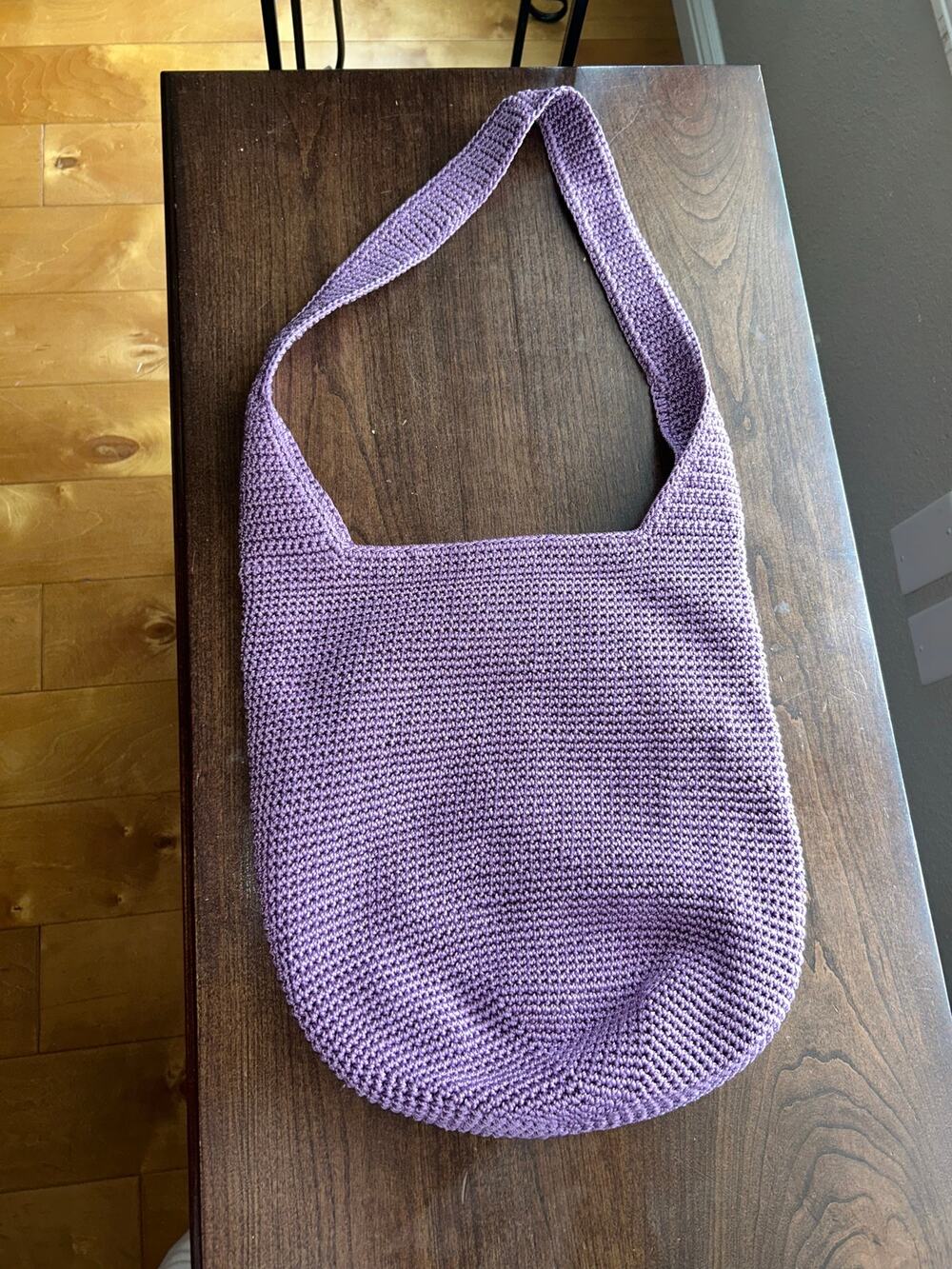 The Sak lavender crocheted shoulder bag unstructured hobo purse